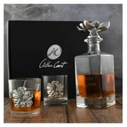 Magnolia Liquor Decanter Set with Pair of Whiskey Glasses 750 ml Groomsmen Gifts, Wedding Gifts For Couple, Bar Décor, Or Man Cave Décor